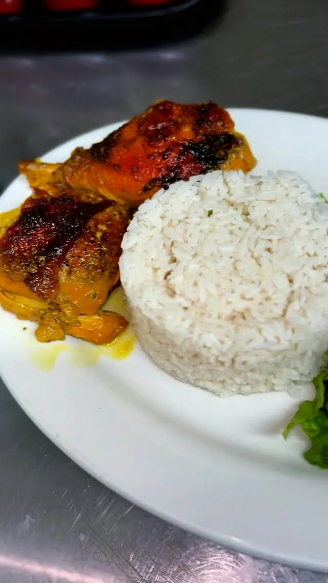 Lunch plate with rice, beans and stewed meat, made to order